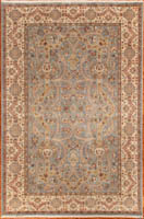 Classic floral Oushak design soft blue and ivory predominate 