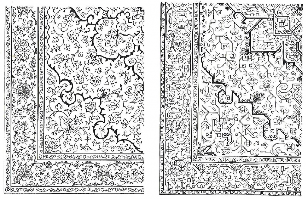 Formal Floral Curvelinear Oriental design vs Informal Floral Rectilinear design