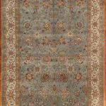 Oriental Rug features traditional Tabriz all over design with a soft blue background and ivory banded border